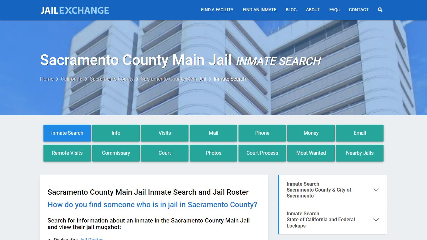 Inmate Search: Roster & Mugshots - Sacramento County Main Jail, CA